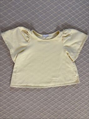 Eri & Ali Pale Yellow Ruffle Sleeve Cropped Sweatshirt